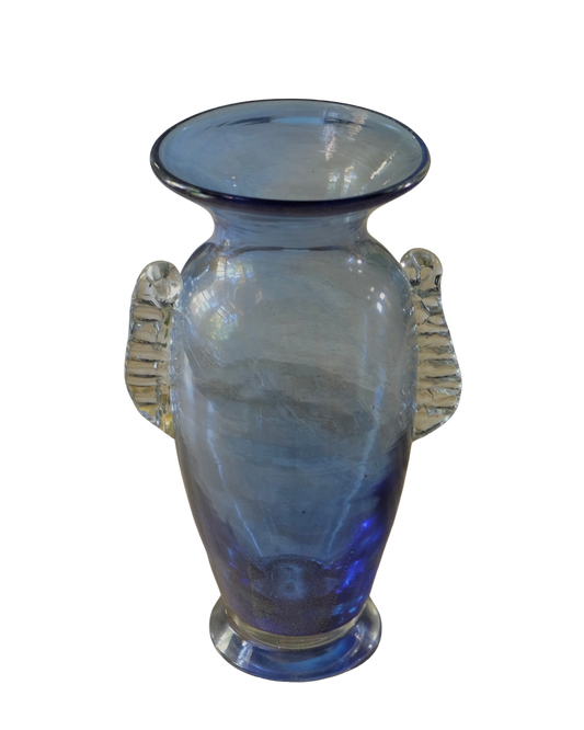 SCALLOP BLUE VASE w. AMBER WASH