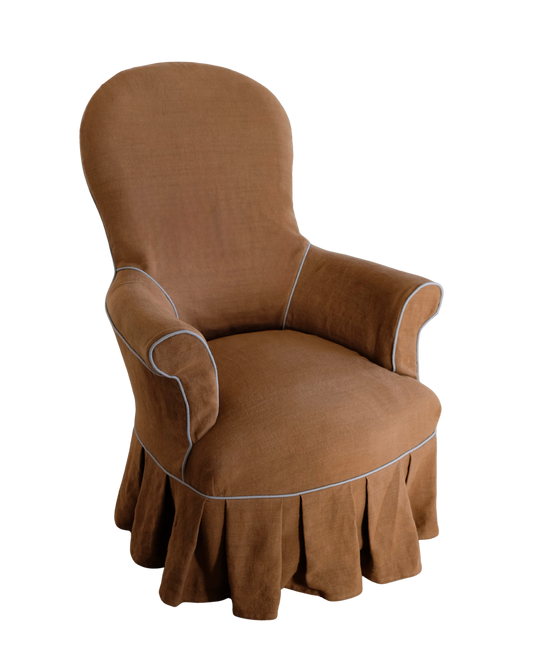 PAIR OF PLEATED BROWN LINEN CHAIRS