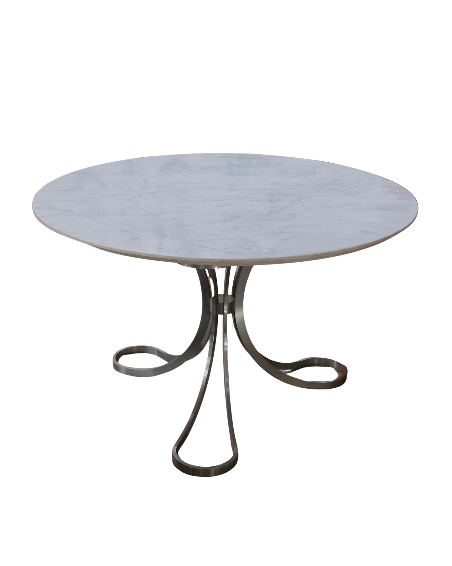 STAINLESS STEEL TRIPOD DINING TABLE w.  MARBLE TOP