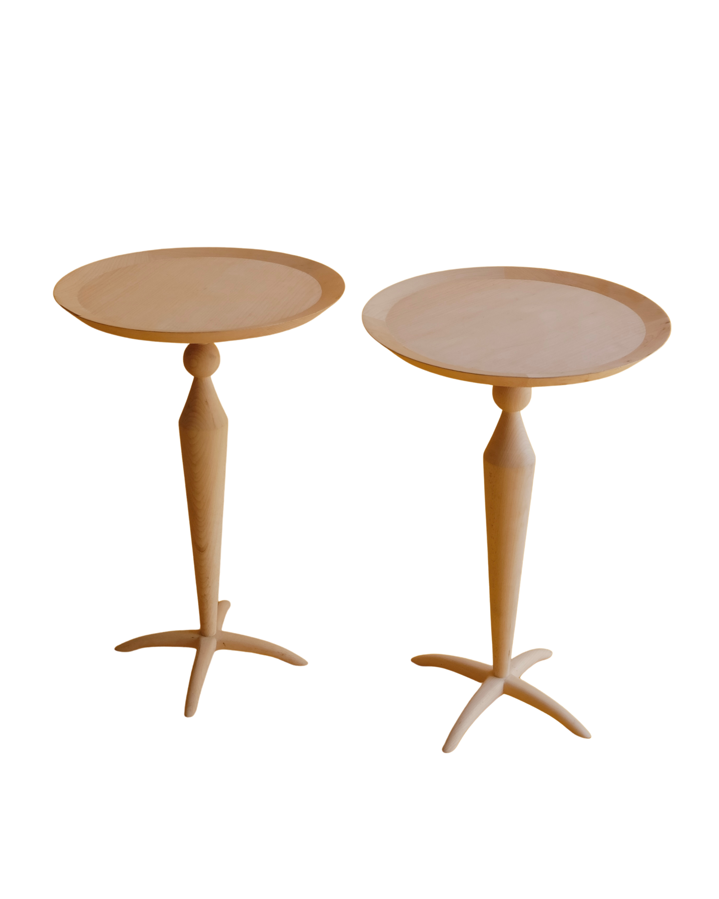 PAIR OF HAND CARVED TAPERED OAK SIDE TABLES – Tamsin Johnson