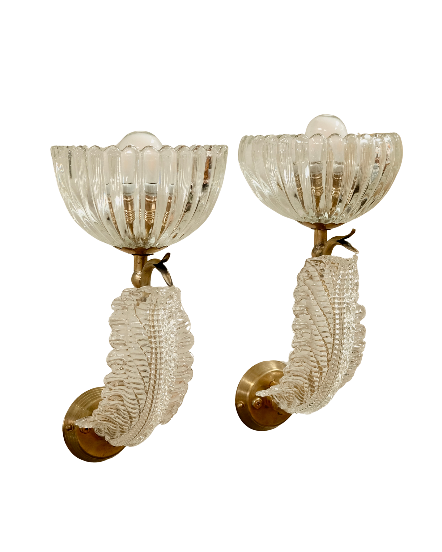 PAIR OF MURANO GLASS LEAF SINGLE ARMED SCONCES