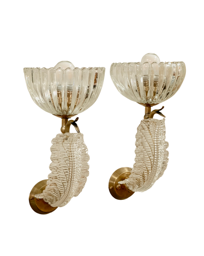 PAIR OF MURANO GLASS LEAF SINGLE ARMED SCONCES