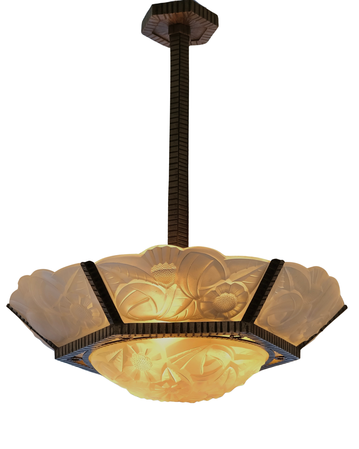 ART DECO FLORAL FROSTED GLASS PENDANT