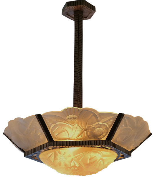 ART DECO FLORAL FROSTED GLASS PENDANT