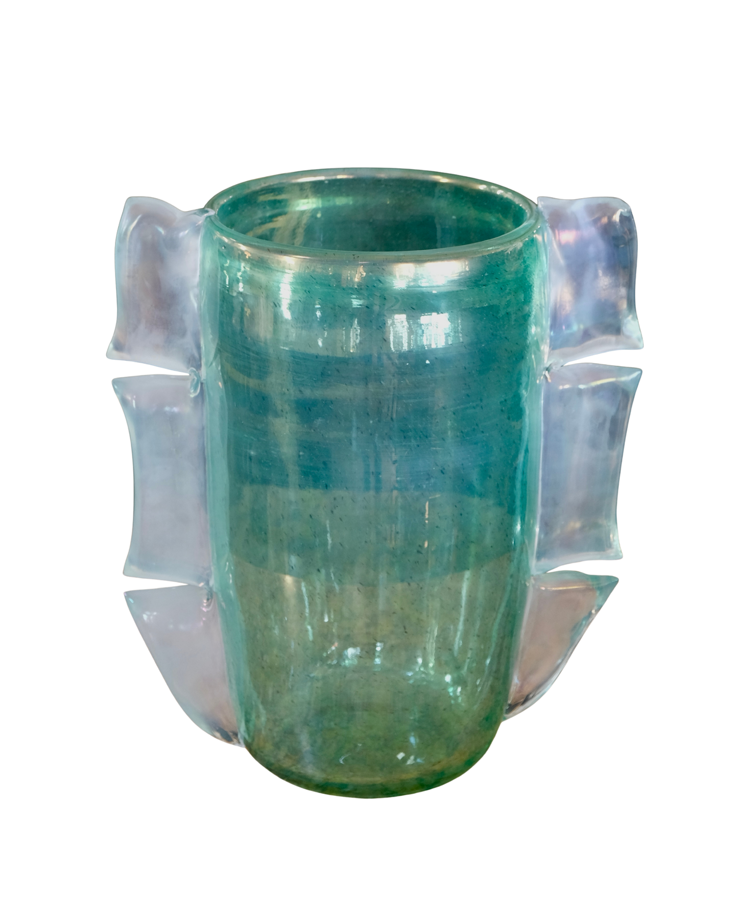 GREEN MURANO VASE w. TRI FIN DETAIL