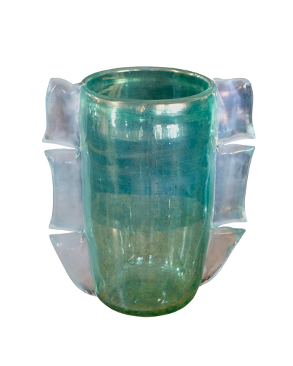 GREEN MURANO VASE w. TRI FIN DETAIL