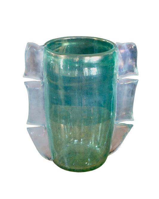 GREEN MURANO VASE w. TRI FIN DETAIL
