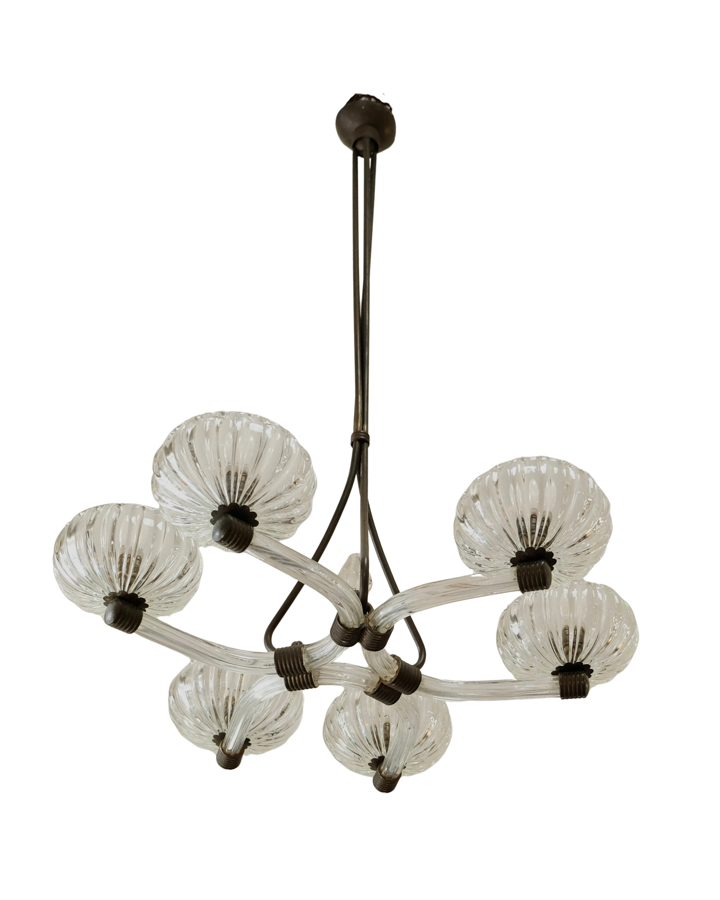 BAROVIER & TOSO FLUTED SIX LIGHT CURVED PENDANT
