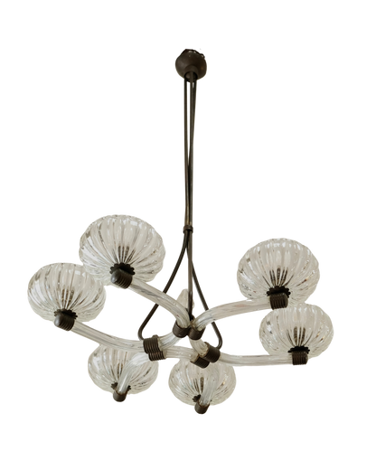 BAROVIER & TOSO FLUTED SIX LIGHT CURVED PENDANT