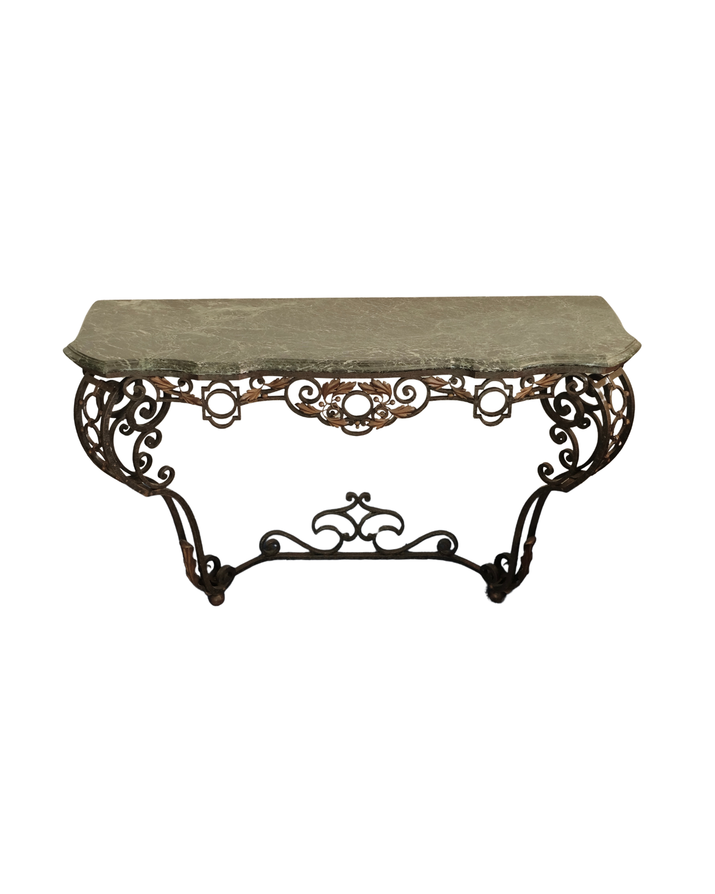 ARCHED WROUGHT IRON WALL MOUNTED CONSOLE w. MARBLE TOP
