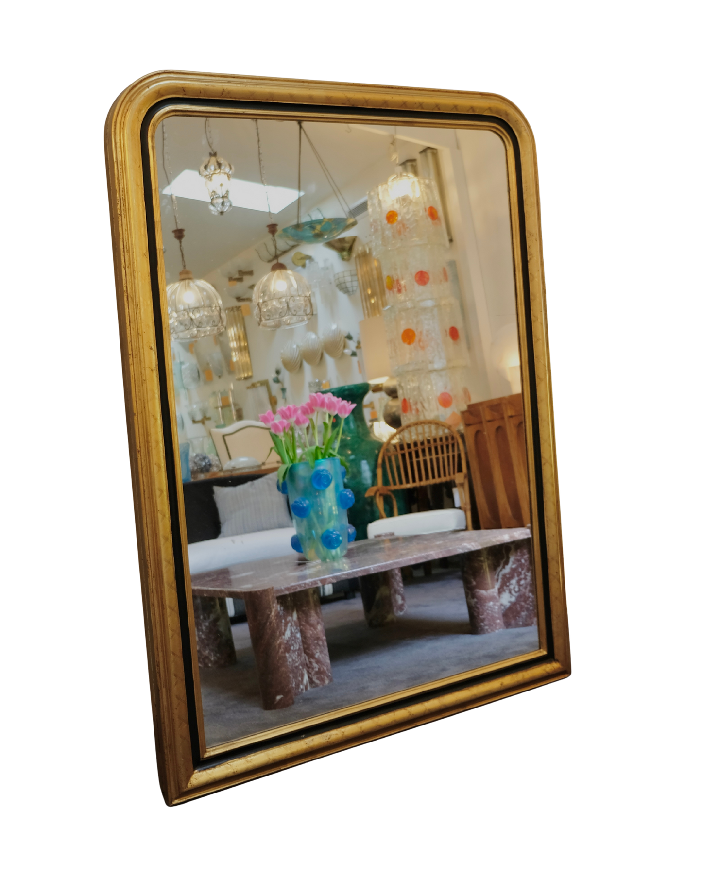 LOUIS PHILIPPE GILTWOOD CROSS MIRROR w. EBONIZED DETAIL