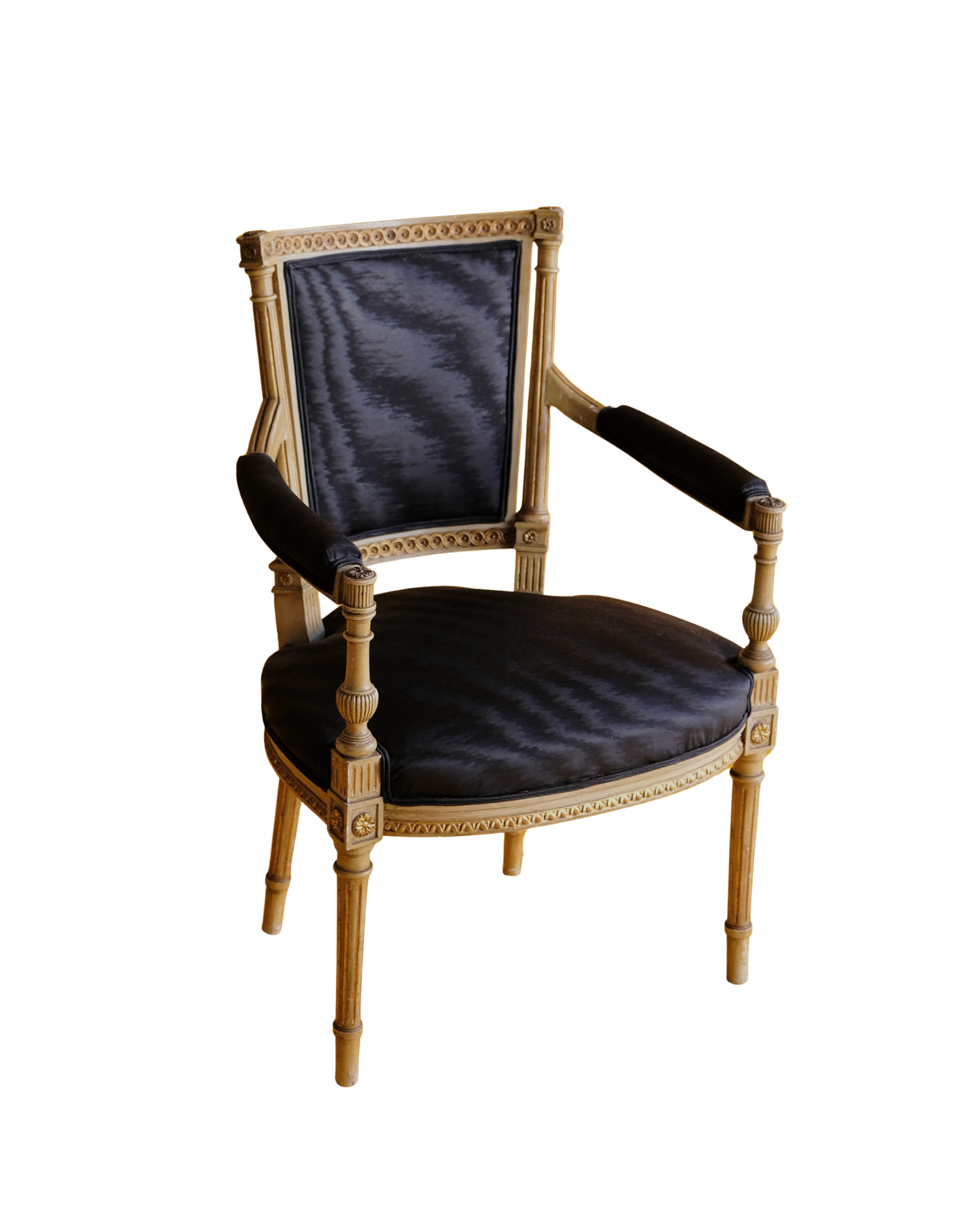 LOUIS XVI DINING CHAIRS w. MOIRE SILK