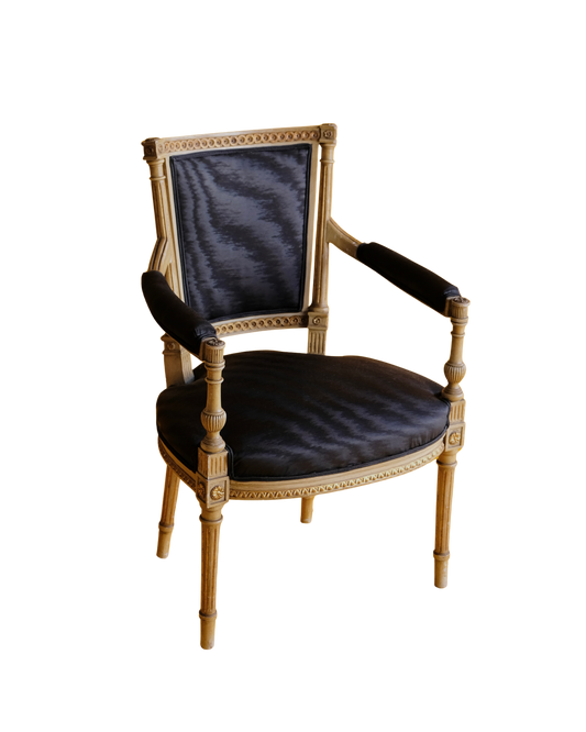 LOUIS XVI DINING CHAIRS w. MOIRE SILK
