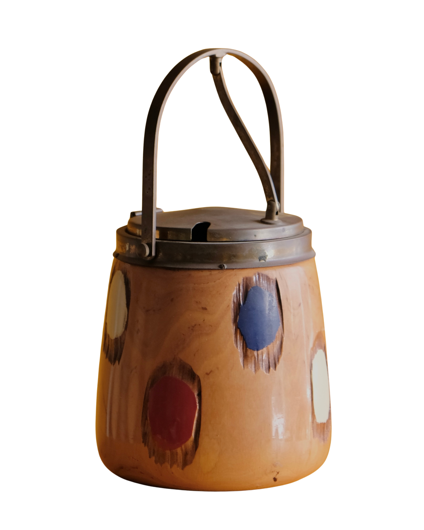 WOODEN ICE BUCKET w. HAND PAINTED SPOTS