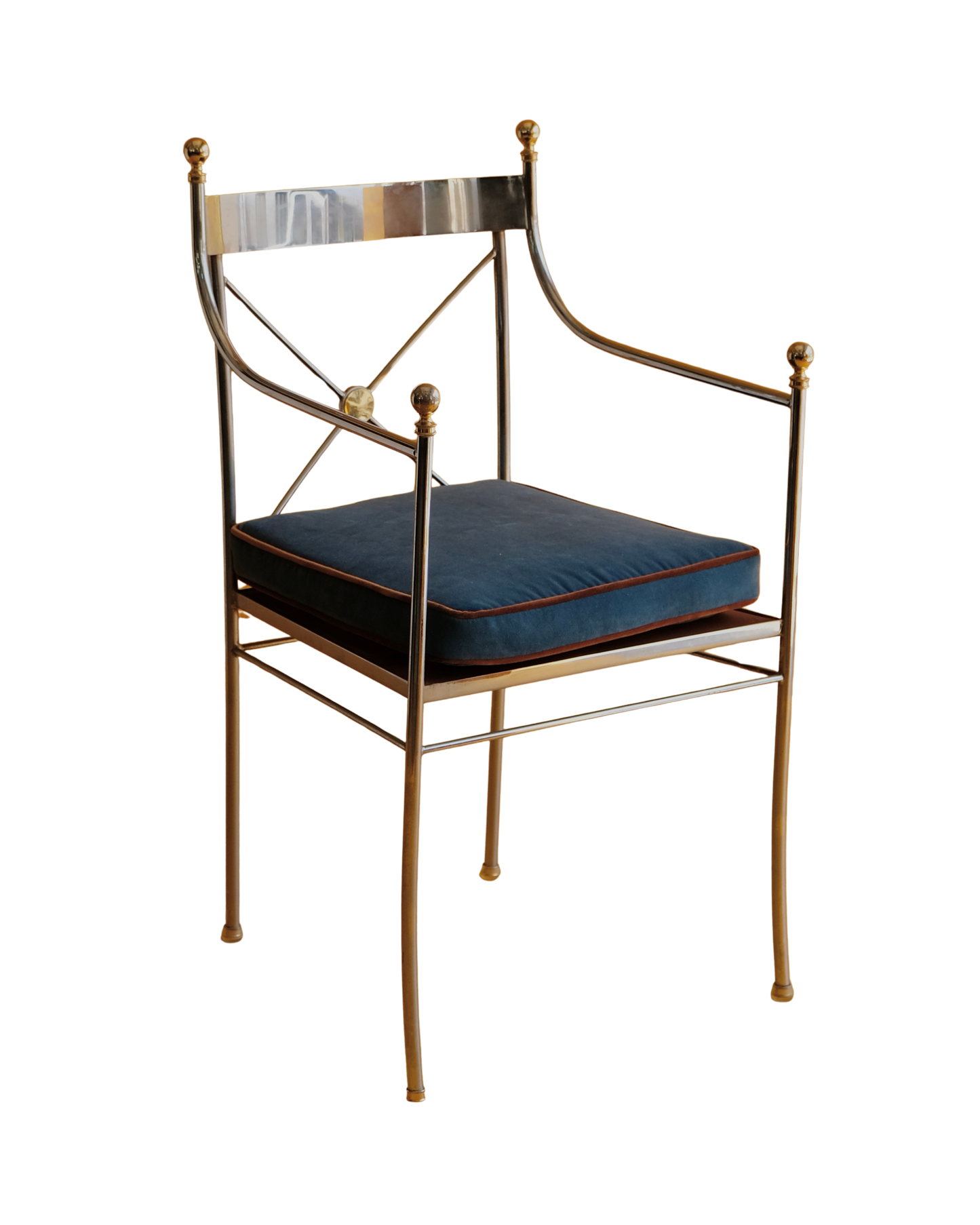 SINGLE CHROME CROSS BACK DINING CHAIR w. BRASS DETAIL