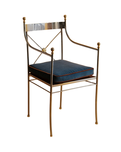 SINGLE CHROME CROSS BACK DINING CHAIR w. BRASS DETAIL