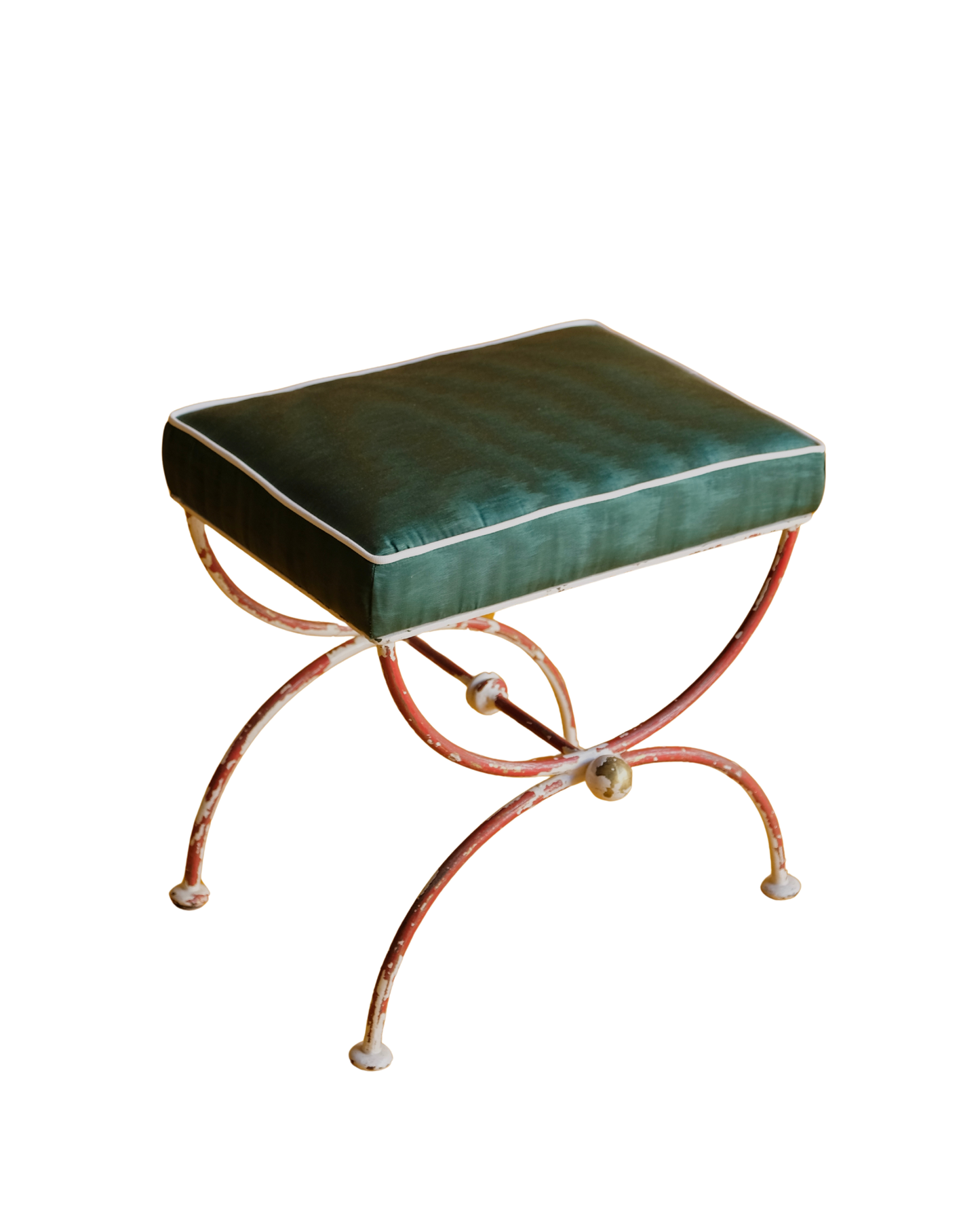 STEEL CURULE STOOL w. MOIRE SILK SEAT