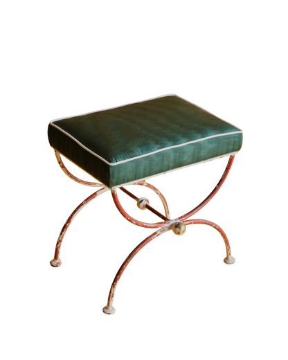 STEEL CURULE STOOL w. MOIRE SILK SEAT