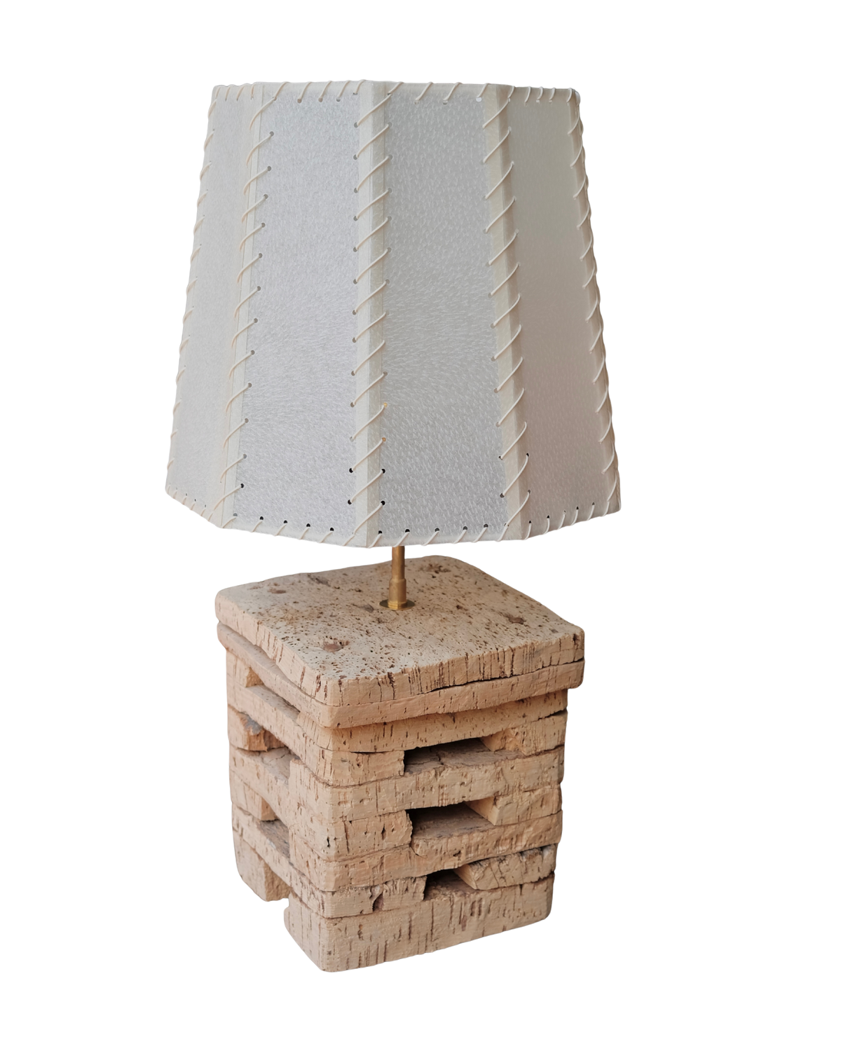 PAIR OF TIERED CORK TABLE LAMPS w. PANELLED PARCHMENT SHADES
